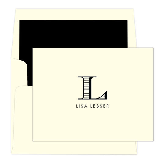 Striped Initial Folded Note Cards - Raised Ink